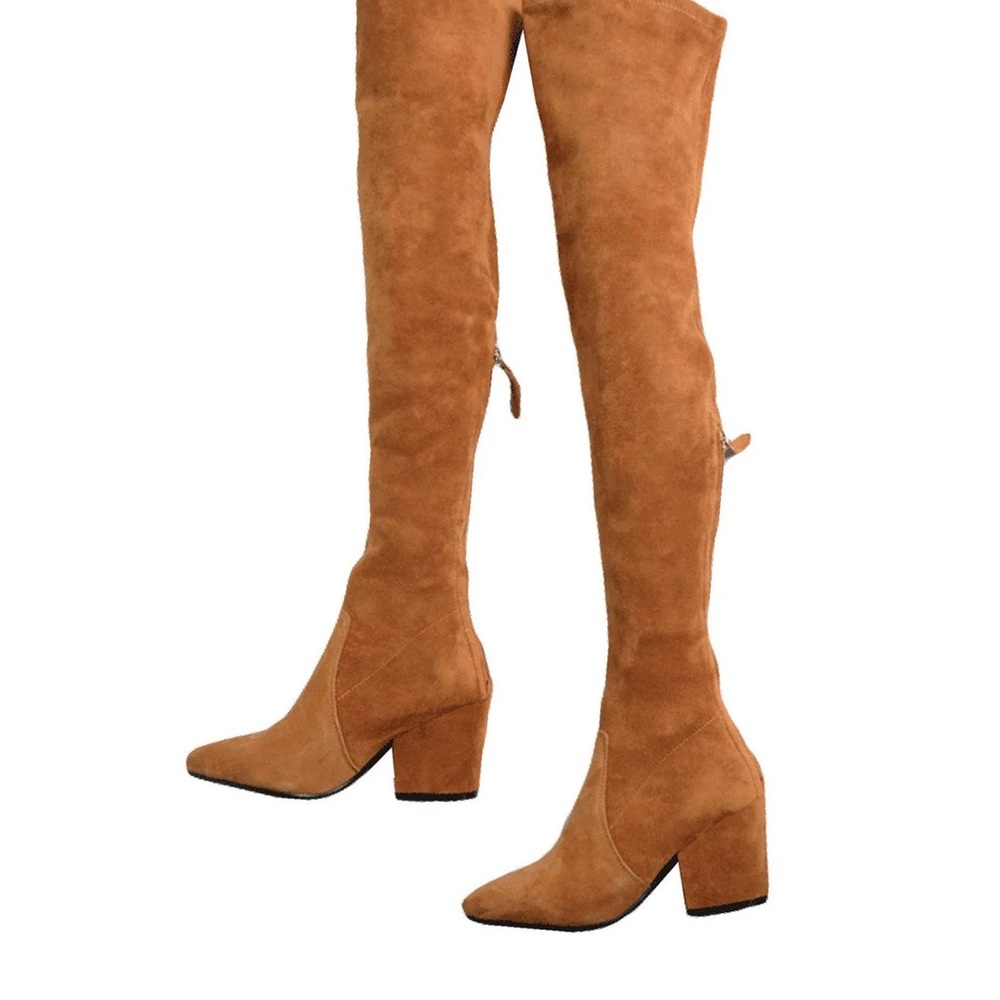 'Marlo' Tan Over The Knee Suede Leather Boots